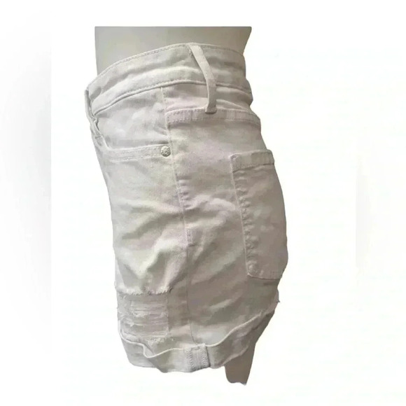 Guess White Rolled Cuff Distressed High Rise Shorts Size 31 - Picture 8 of 14